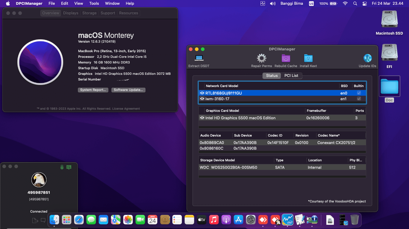 Success Hackintosh macOS Monterey 12.6.3 Build 21G419 in Lenovo G40-80